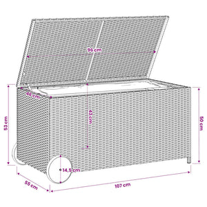 Gartentruhe Schwarz 190L Poly Rattan mit Rollen