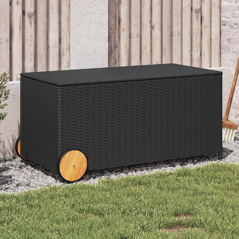 Gartentruhe Schwarz 190L Poly Rattan mit Rollen