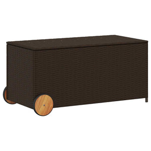 Gartentruhe Braun 190L Poly Rattan mit Rollen