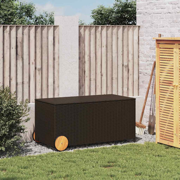 Gartentruhe Braun 190L Poly Rattan mit Rollen