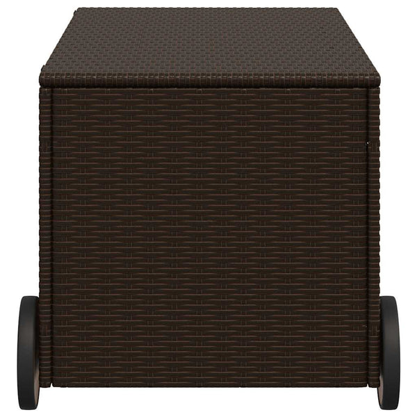 Gartentruhe Braun 190L Poly Rattan mit Rollen