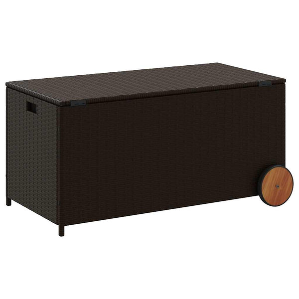 Gartentruhe Braun 190L Poly Rattan mit Rollen