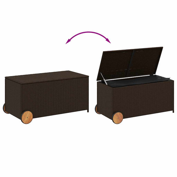 Gartentruhe Braun 190L Poly Rattan mit Rollen