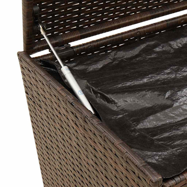 Gartentruhe Braun 190L Poly Rattan mit Rollen