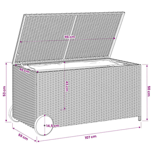 Gartentruhe Braun 190L Poly Rattan mit Rollen