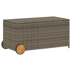 Gartentruhe Grau 190L Poly Rattan mit Rollen