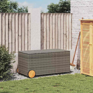 Gartentruhe Grau 190L Poly Rattan mit Rollen