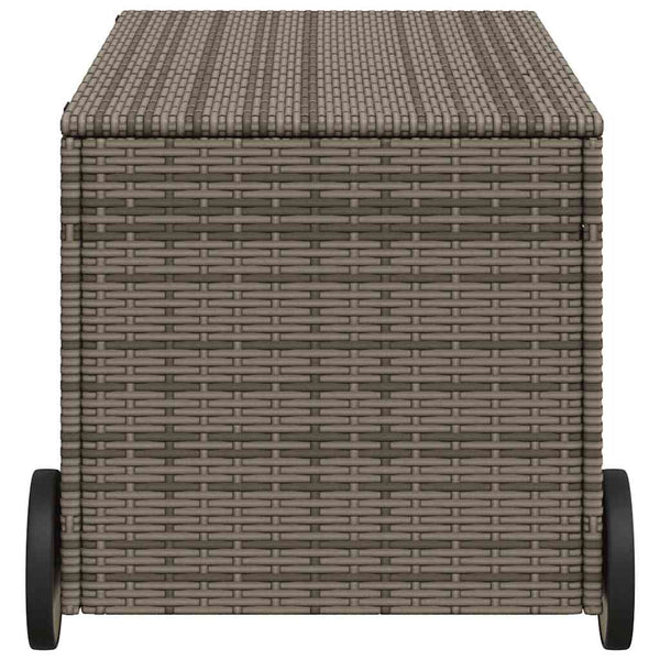 Gartentruhe Grau 190L Poly Rattan mit Rollen