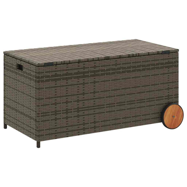 Gartentruhe Grau 190L Poly Rattan mit Rollen