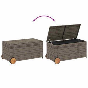 Gartentruhe Grau 190L Poly Rattan mit Rollen