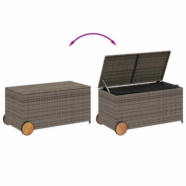 Gartentruhe Grau 190L Poly Rattan mit Rollen