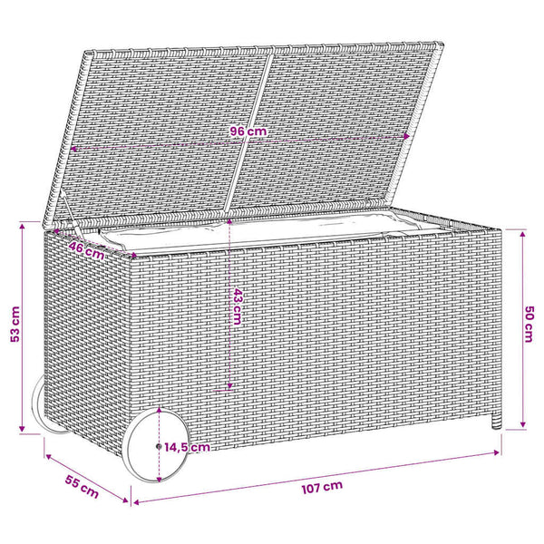 Gartentruhe Grau 190L Poly Rattan mit Rollen