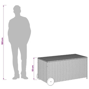 Gartentruhe Grau 190L Poly Rattan mit Rollen