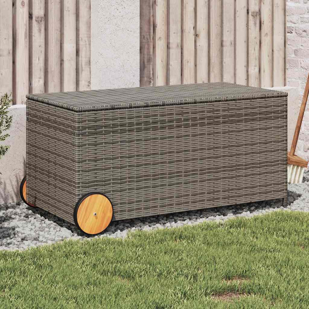 Gartentruhe Grau 190L Poly Rattan mit Rollen