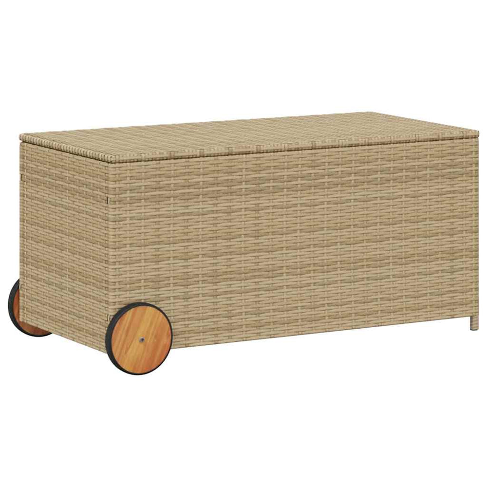 Gartentruhe Beige 190L Poly Rattan mit Rollen