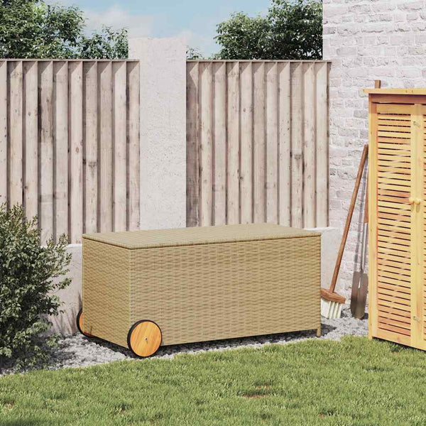 vidaXL Garden Storage Box with Wheels Beige 190L Poly Rattan