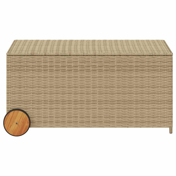 vidaXL Garden Storage Box with Wheels Beige 190L Poly Rattan