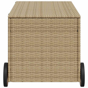 vidaXL Garden Storage Box with Wheels Beige 190L Poly Rattan