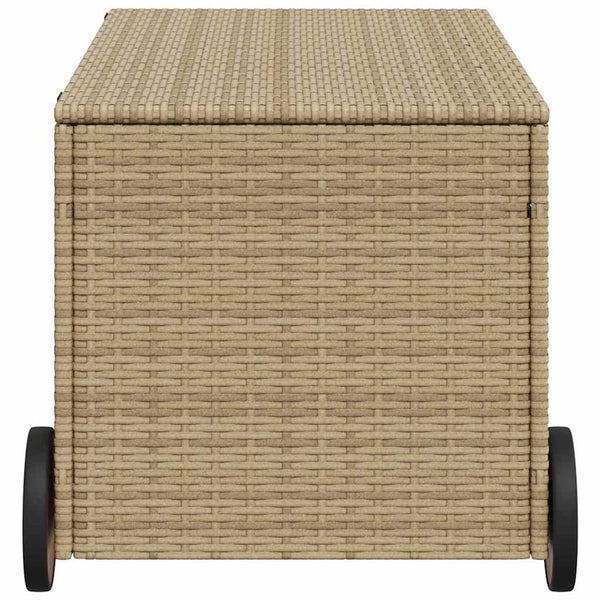 vidaXL Garden Storage Box with Wheels Beige 190L Poly Rattan