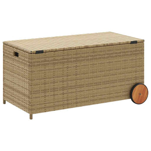vidaXL Garden Storage Box with Wheels Beige 190L Poly Rattan