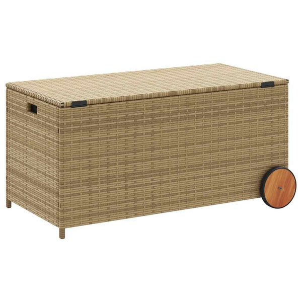 vidaXL Garden Storage Box with Wheels Beige 190L Poly Rattan