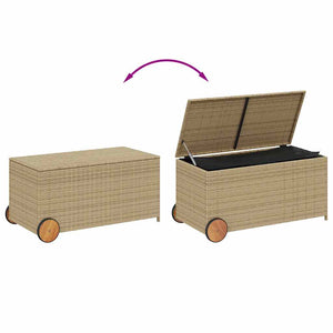 vidaXL Garden Storage Box with Wheels Beige 190L Poly Rattan