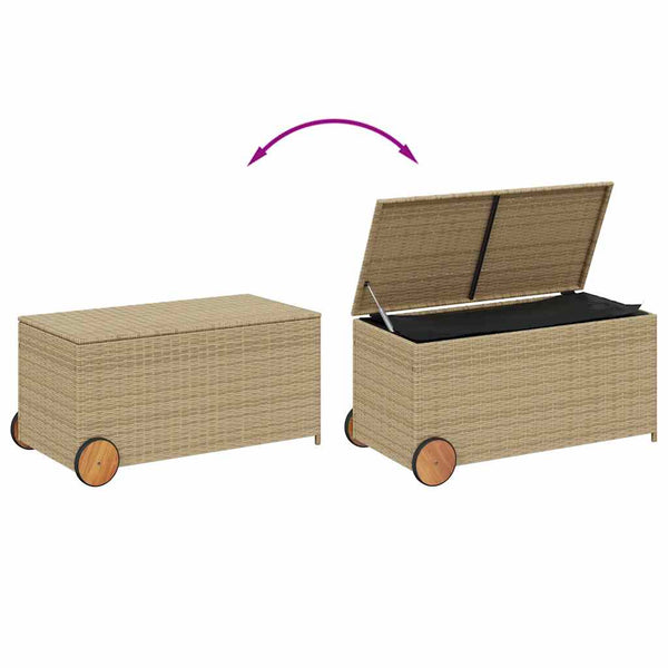 vidaXL Garden Storage Box with Wheels Beige 190L Poly Rattan