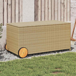 vidaXL Garden Storage Box with Wheels Beige 190L Poly Rattan