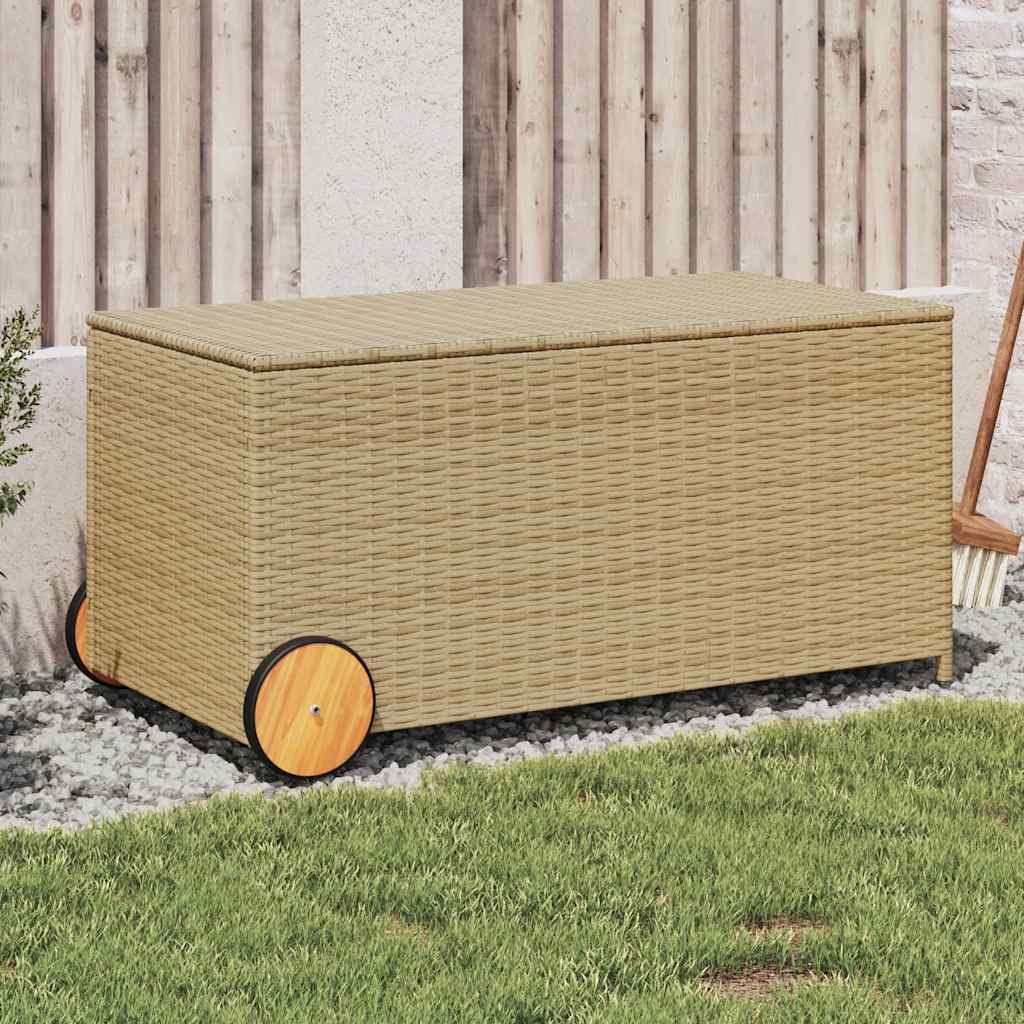 vidaXL Garden Storage Box with Wheels Beige 190L Poly Rattan