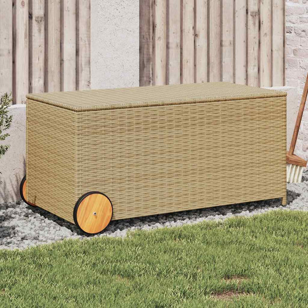 vidaXL Garden Storage Box with Wheels Beige 190L Poly Rattan