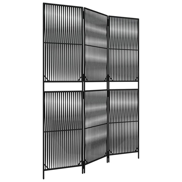 Schwarzer Poly Rattan Paravent, 3-teilig