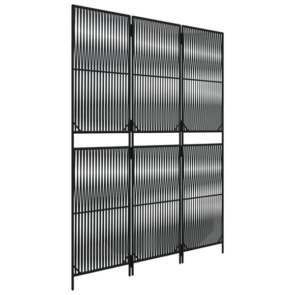 Schwarzer Poly Rattan Paravent, 3-teilig