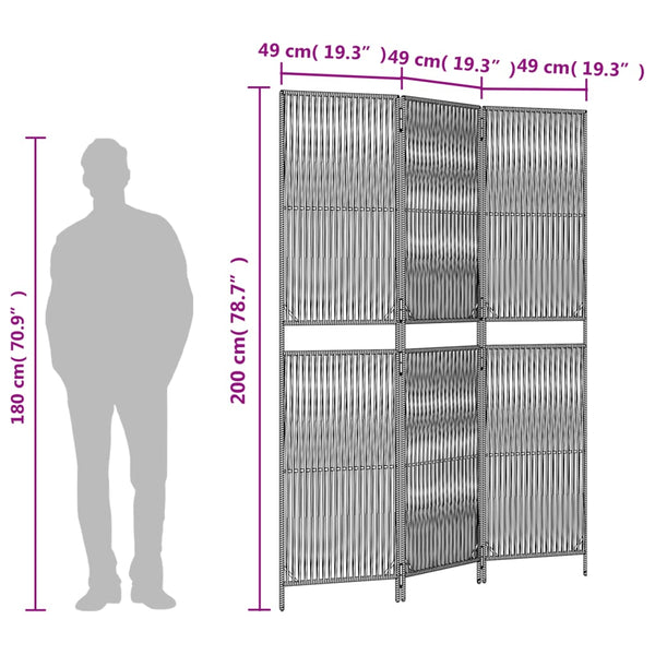 Schwarzer Poly Rattan Paravent, 3-teilig