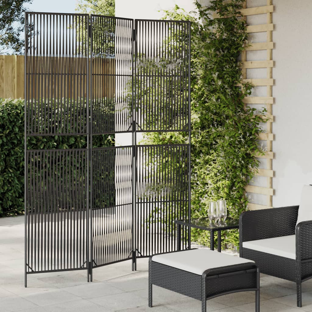 Schwarzer Poly Rattan Paravent, 3-teilig