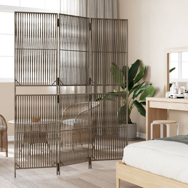 Grauer 3-teiliger Raumteiler aus Rattan
