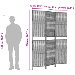 Grauer 3-teiliger Raumteiler aus Rattan