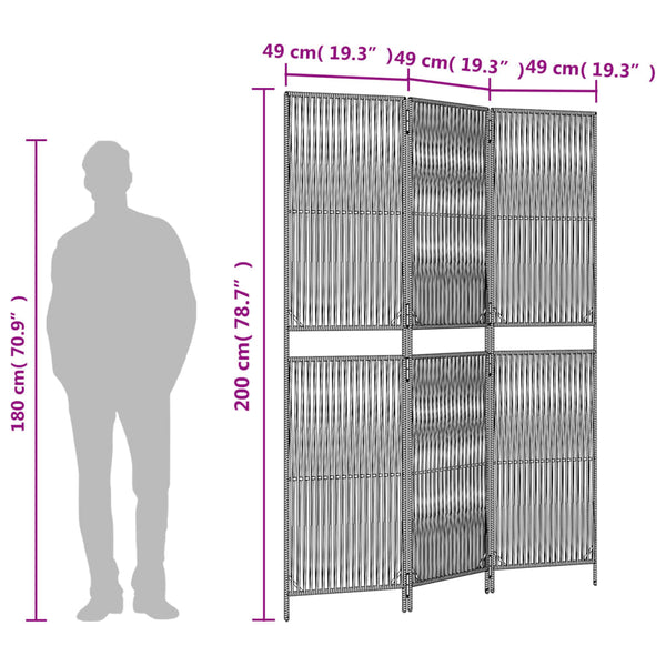 Grauer 3-teiliger Raumteiler aus Rattan