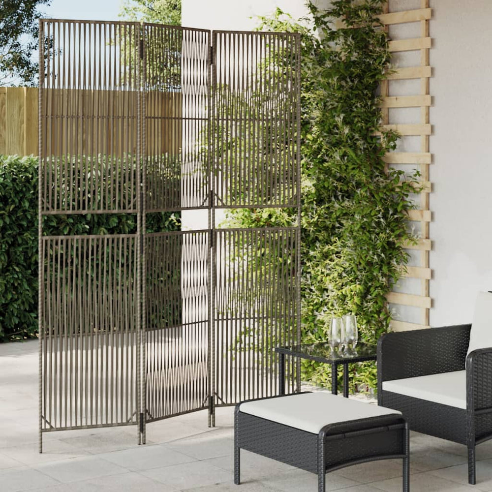 Grauer 3-teiliger Raumteiler aus Rattan
