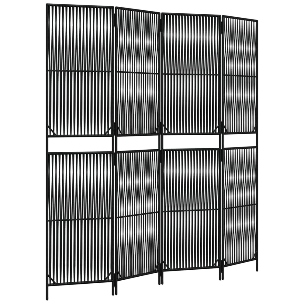 Schwarzer 4-teiliger Paravent aus Poly Rattan