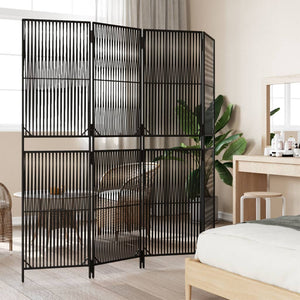 Schwarzer 4-teiliger Paravent aus Poly Rattan