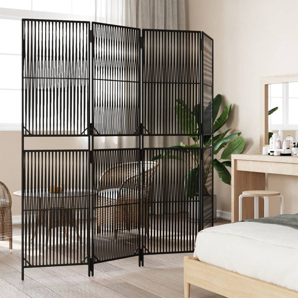 Schwarzer 4-teiliger Paravent aus Poly Rattan