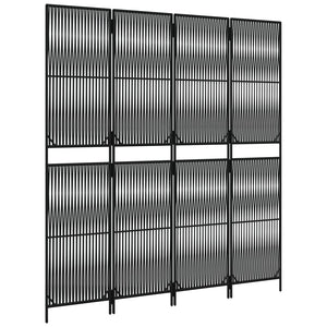 Schwarzer 4-teiliger Paravent aus Poly Rattan
