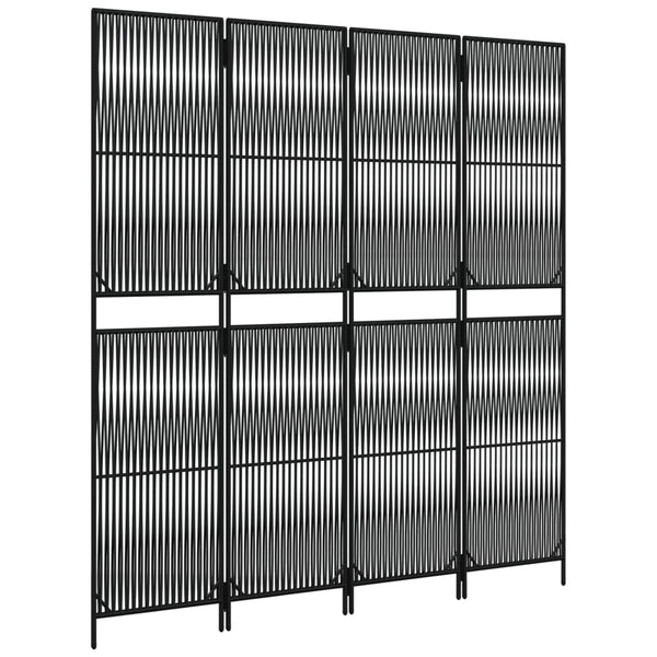 Schwarzer 4-teiliger Paravent aus Poly Rattan