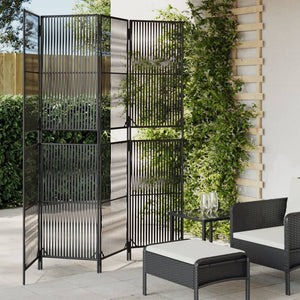 Schwarzer 4-teiliger Paravent aus Poly Rattan