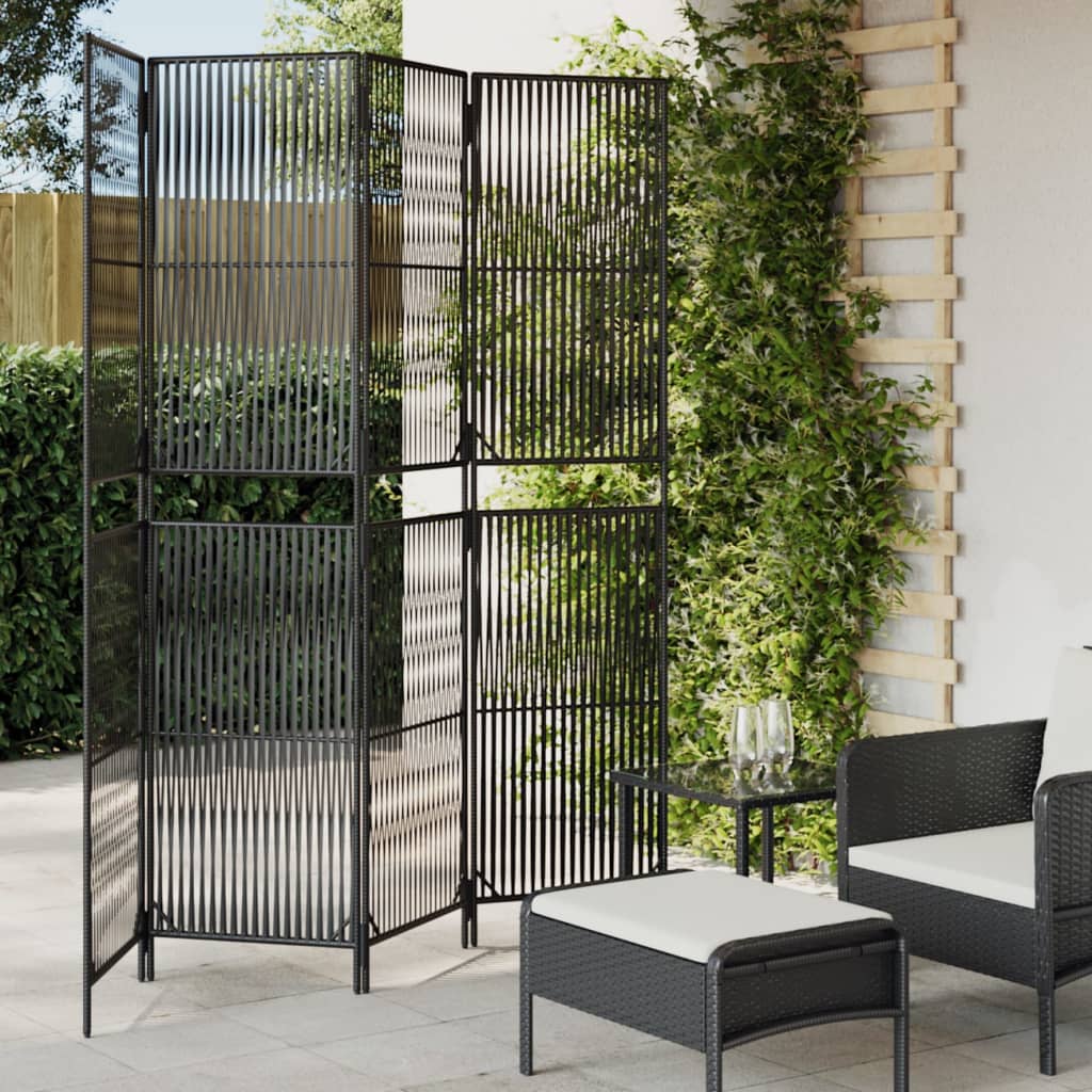 Schwarzer 4-teiliger Paravent aus Poly Rattan