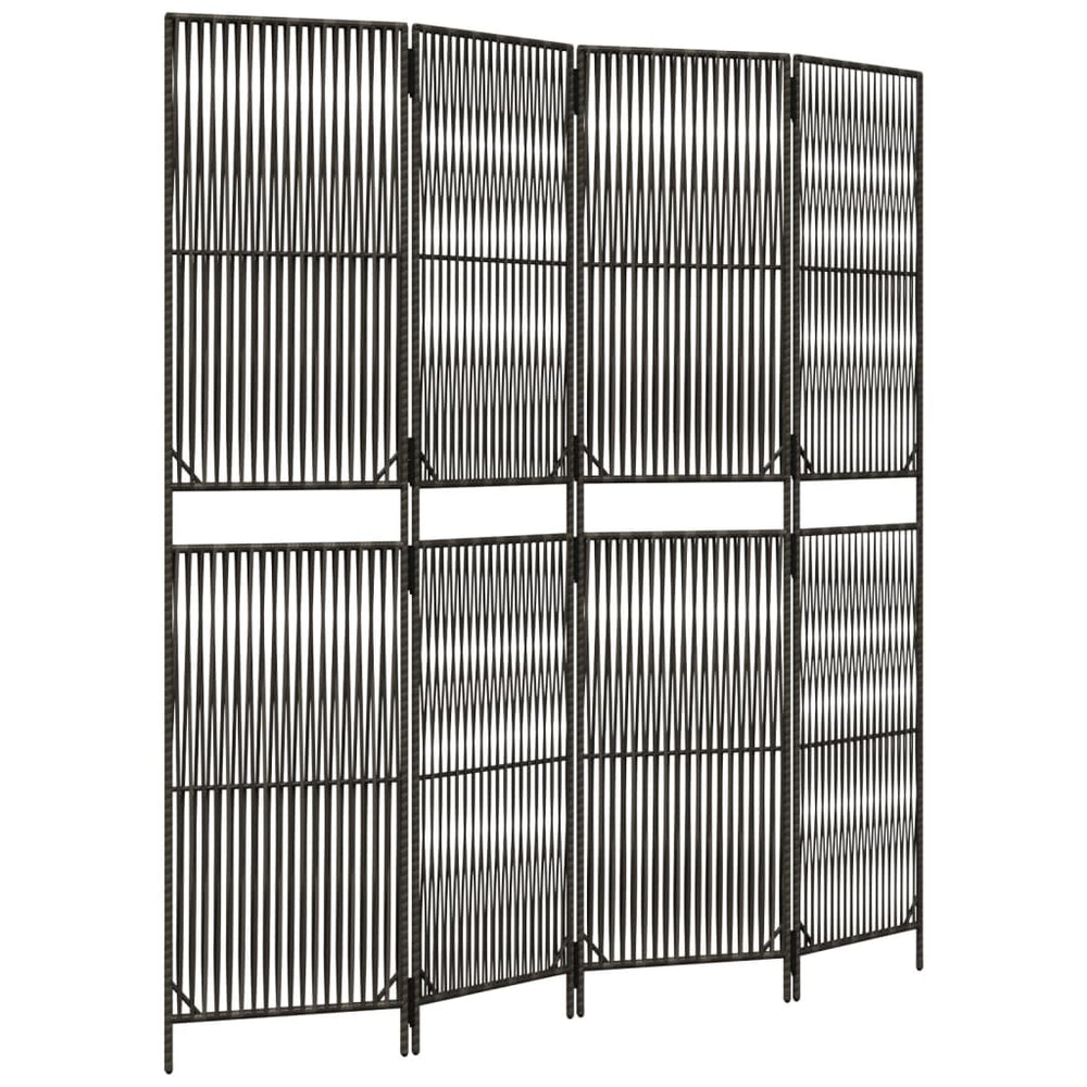 Grauer 4-Panel Raumteiler aus Rattan