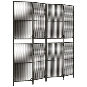 Grauer 4-Panel Raumteiler aus Rattan