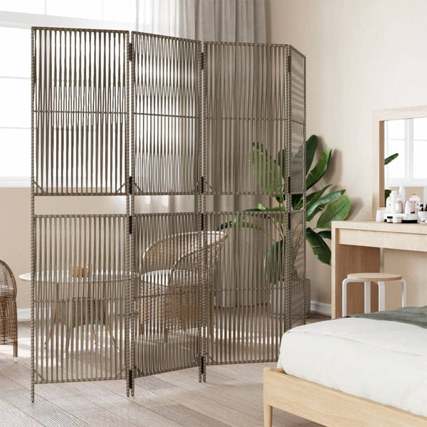 Grauer 4-Panel Raumteiler aus Rattan