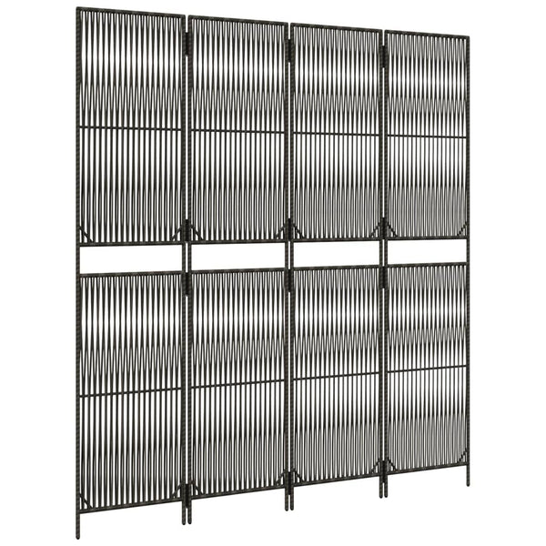Grauer 4-Panel Raumteiler aus Rattan