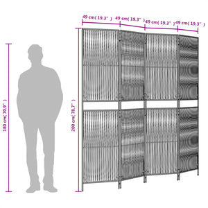 Grauer 4-Panel Raumteiler aus Rattan